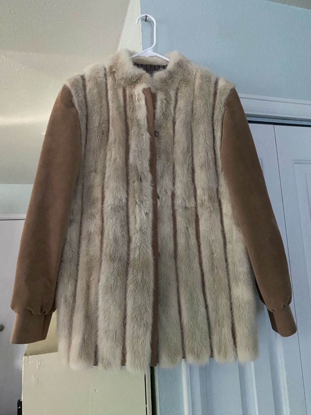 Women's Beige Fox Fur and Suede Coat - Never Been Worn Made In USA